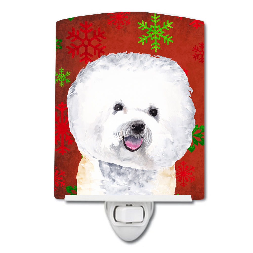 Bichon Frise Red and Green Snowflakes Holiday Christmas Ceramic Night Light SC9402CNL - the-store.com