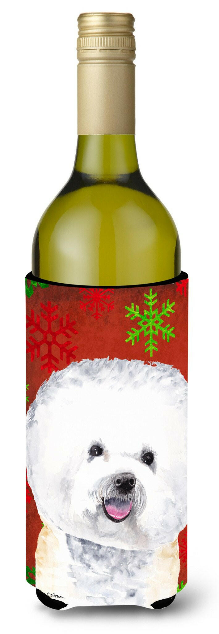Bichon Frise  Snowflakes Holiday Christmas Wine Bottle Beverage Insulator Beverage Insulator Hugger by Caroline&#39;s Treasures