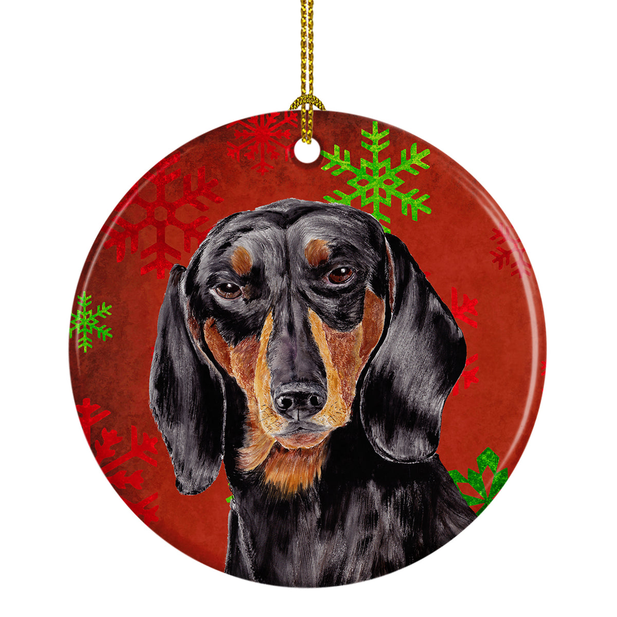 Dachshund Red Snowflakes Holiday Christmas Ceramic Ornament SC9403 - the-store.com