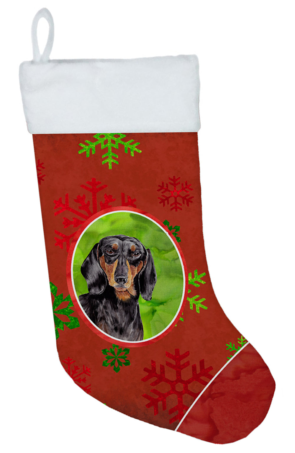 Dachshund Red and Green Snowflakes Holiday Christmas Christmas Stocking SC9403