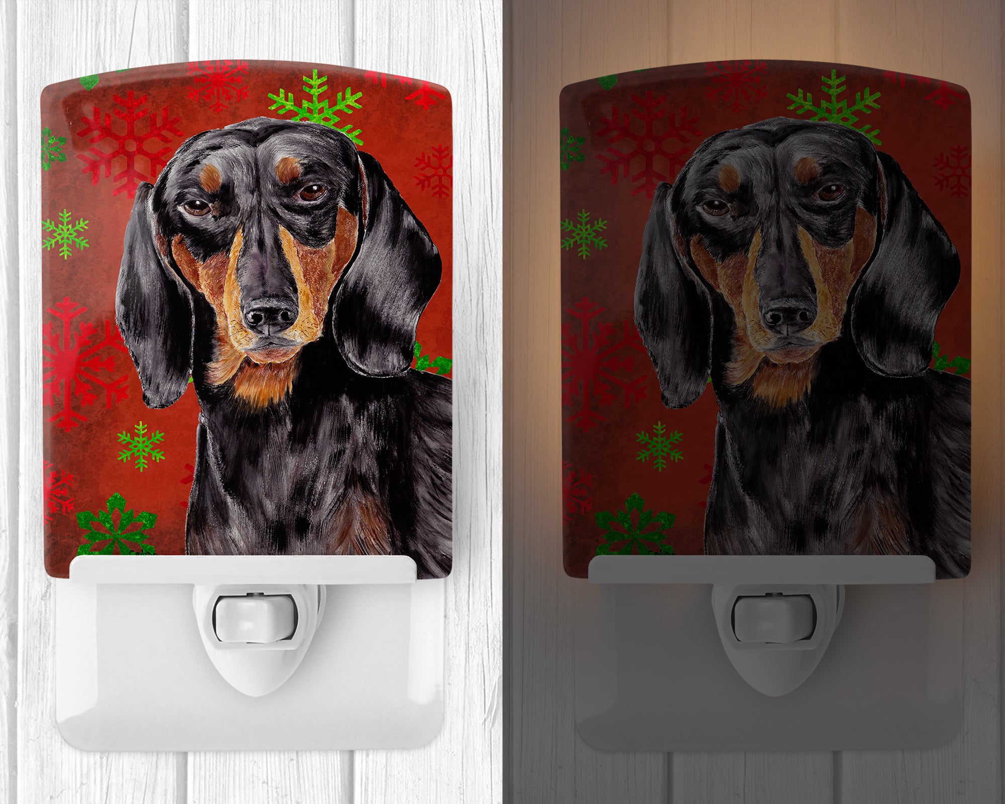 Dachshund Red and Green Snowflakes Holiday Christmas Ceramic Night Light SC9403CNL - the-store.com