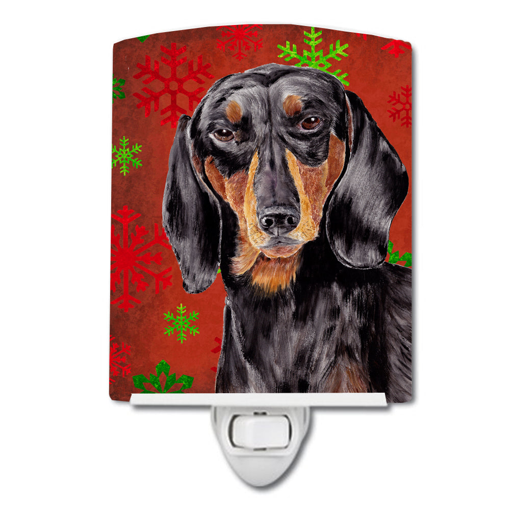 Dachshund Red and Green Snowflakes Holiday Christmas Ceramic Night Light SC9403CNL - the-store.com