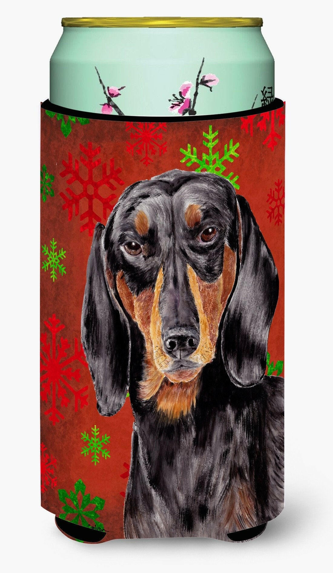 Dachshund Red and Green Snowflakes Holiday Christmas  Tall Boy Beverage Insulator Beverage Insulator Hugger by Caroline&#39;s Treasures