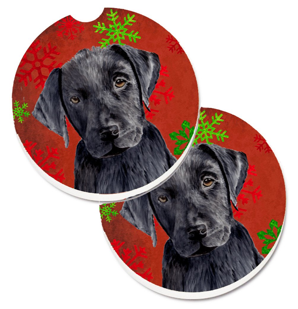 Labrador Red and Green Snowflakes Holiday Christmas Set of 2 Cup Holder Car Coasters SC9404CARC by Caroline&#39;s Treasures