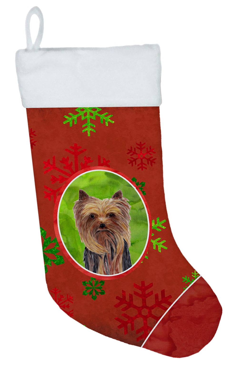 Yorkie Red and Green Snowflakes Holiday Christmas Christmas Stocking SC9405
