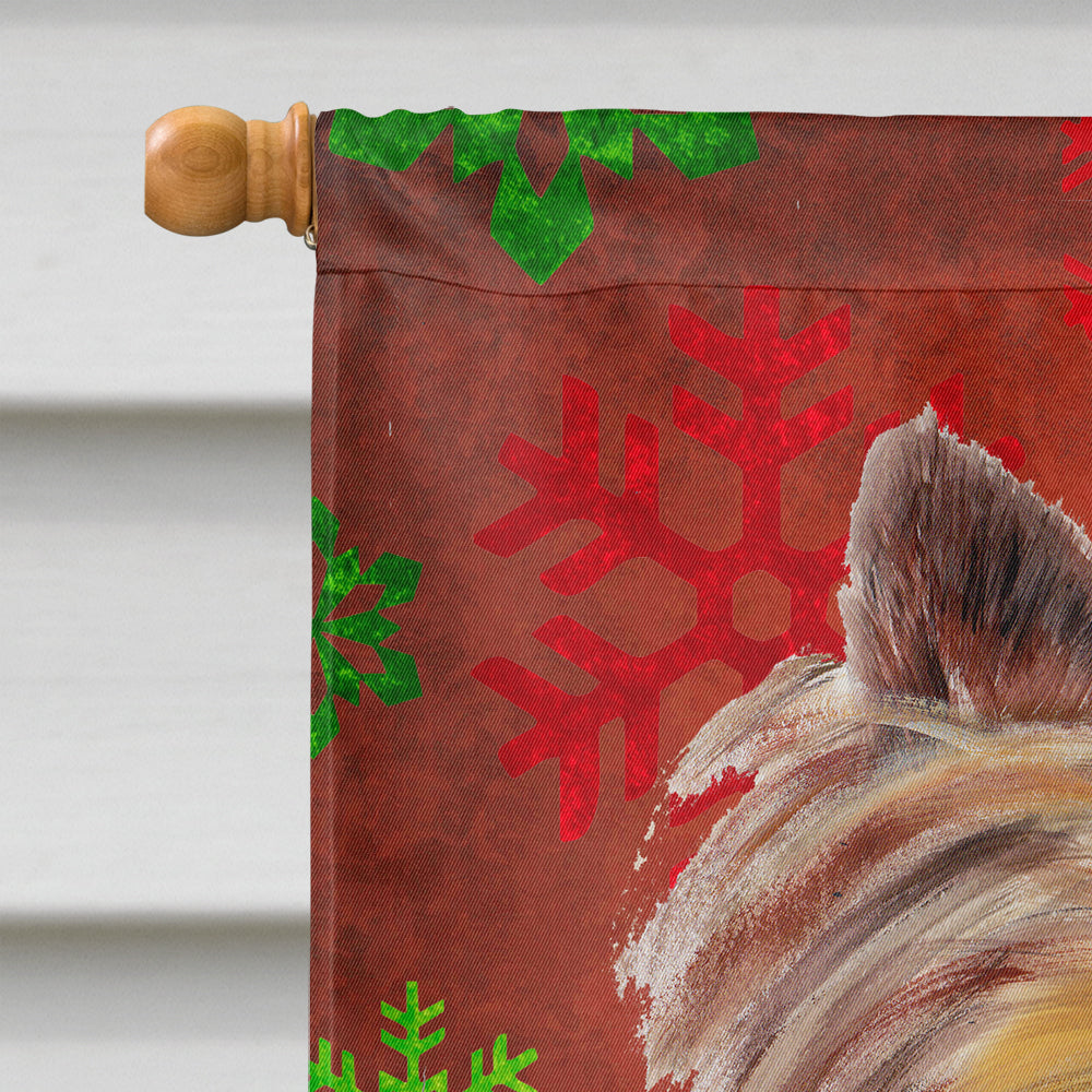 Yorkie Red and Green Snowflakes Holiday Christmas Flag Canvas House Size  the-store.com.