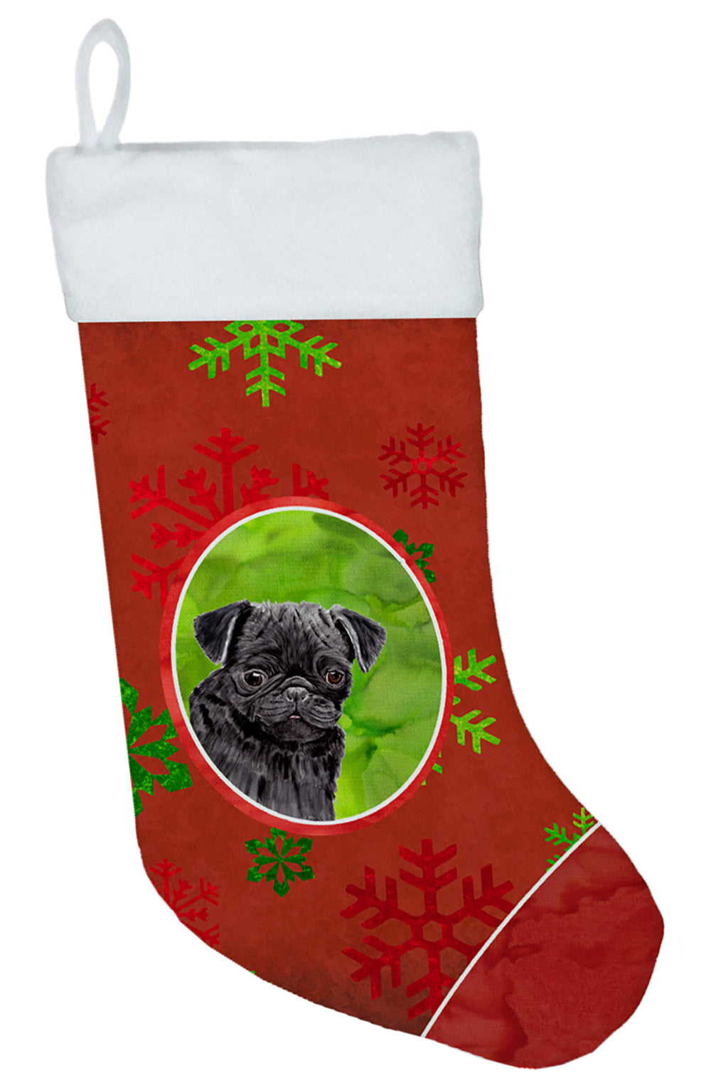 Pug Red and Green Snowflakes Holiday Christmas Christmas Stocking SC9406  the-store.com.
