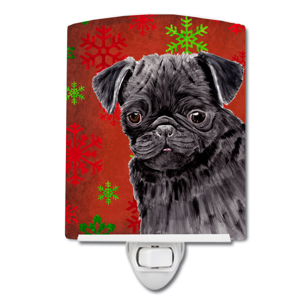 Pug Red and Green Snowflakes Holiday Christmas Ceramic Night Light SC9406CNL - the-store.com