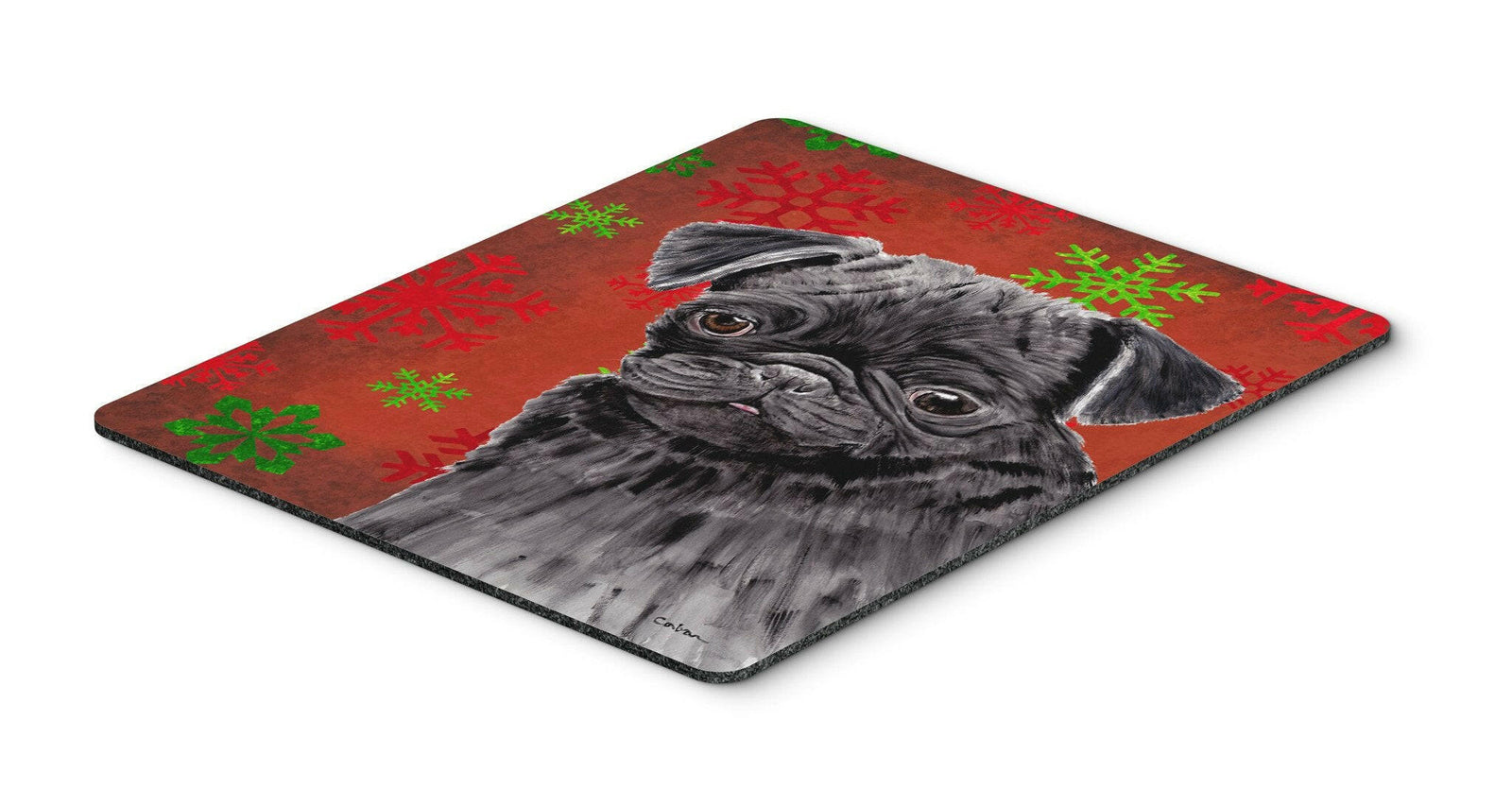 Pug Red and Green Snowflakes Holiday Christmas Mouse Pad, Hot Pad or Trivet by Caroline's Treasures