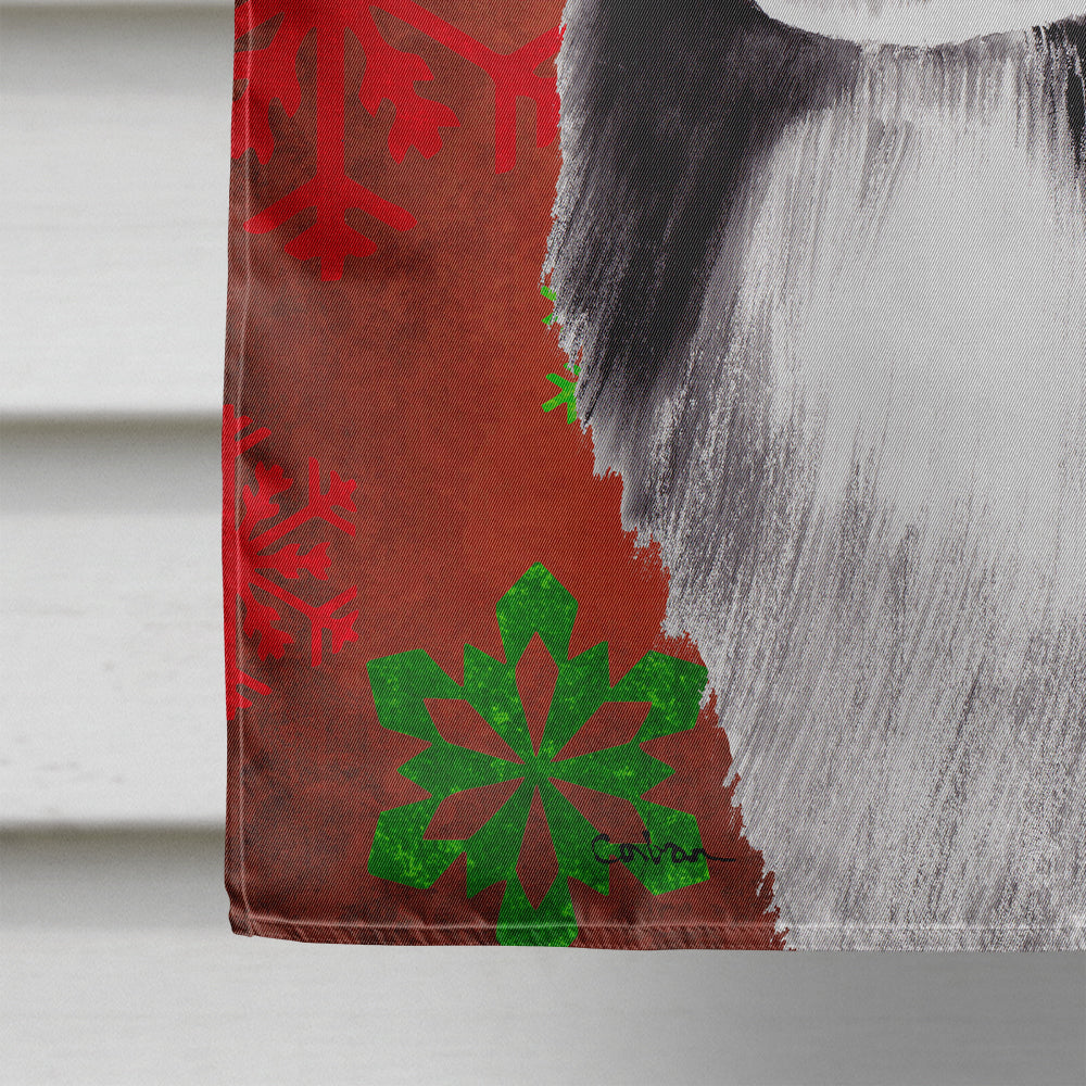 Border Collie Red and Green Snowflakes Holiday Christmas Flag Canvas House Size
