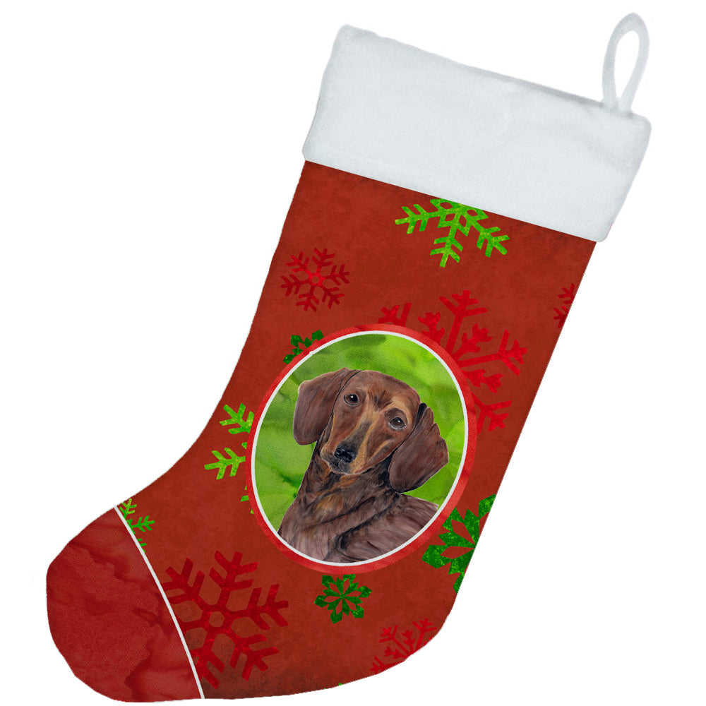 Dachshund Red and Green Snowflakes Holiday Christmas Christmas Stocking SC9408