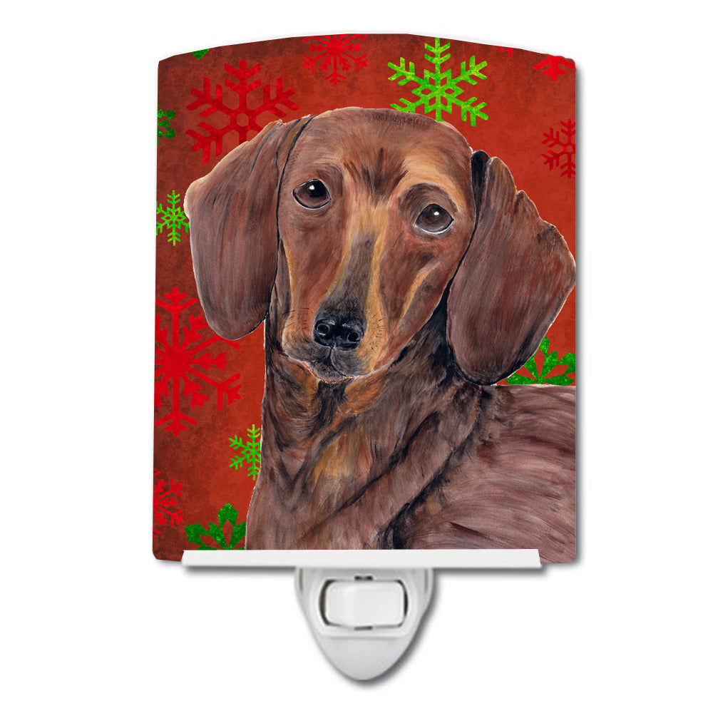 Dachshund Red and Green Snowflakes Holiday Christmas Ceramic Night Light SC9408CNL - the-store.com