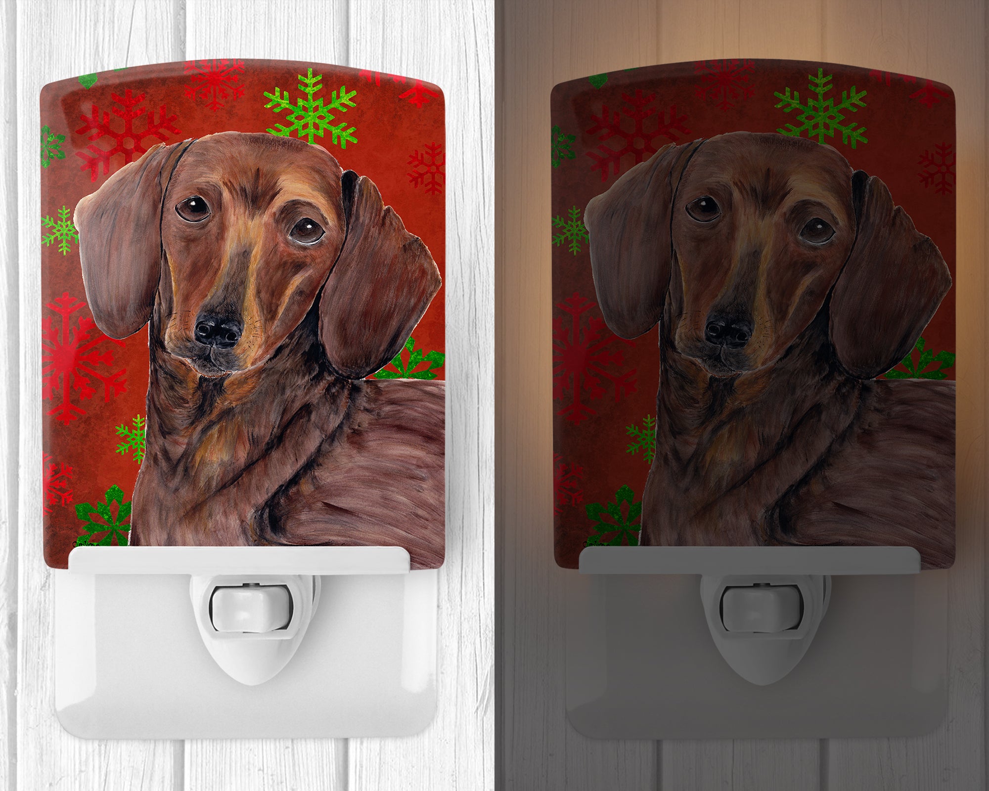 Dachshund Red and Green Snowflakes Holiday Christmas Ceramic Night Light SC9408CNL - the-store.com