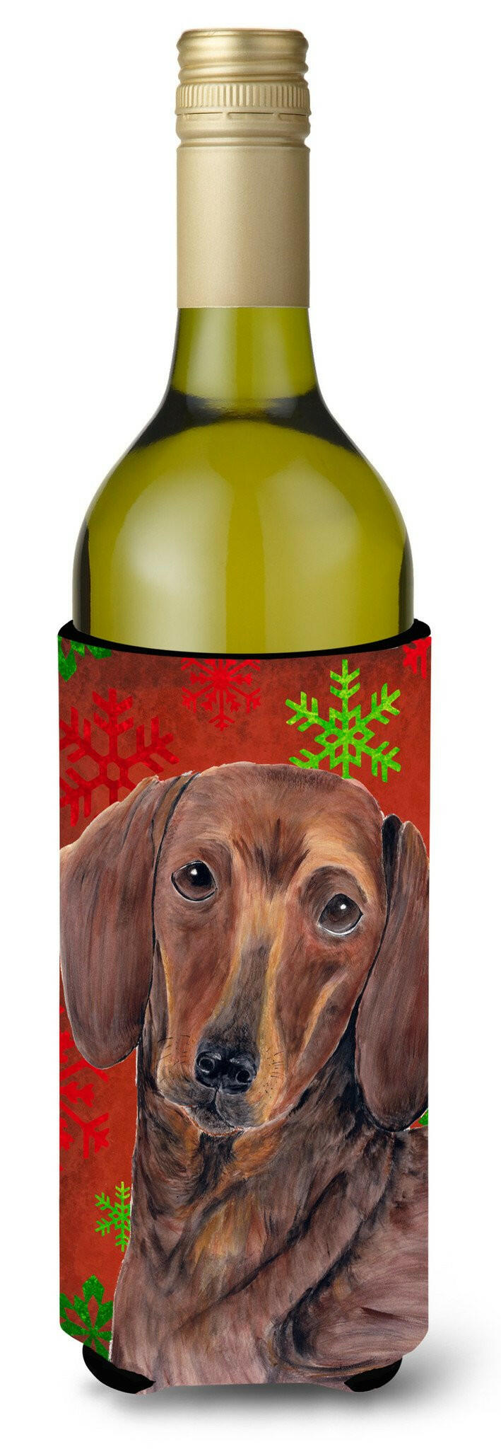 Dachshund  Snowflakes Holiday Christmas Wine Bottle Beverage Insulator Beverage Insulator Hugger by Caroline's Treasures