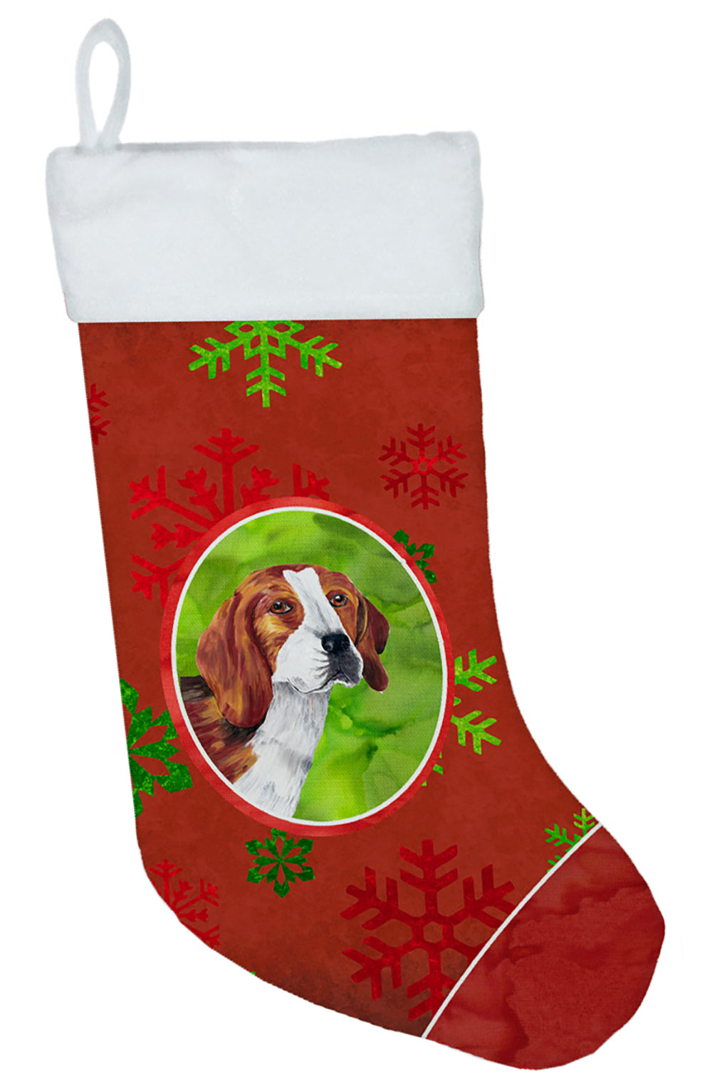Beagle Red and Green Snowflakes Holiday Christmas Christmas Stocking SC9409