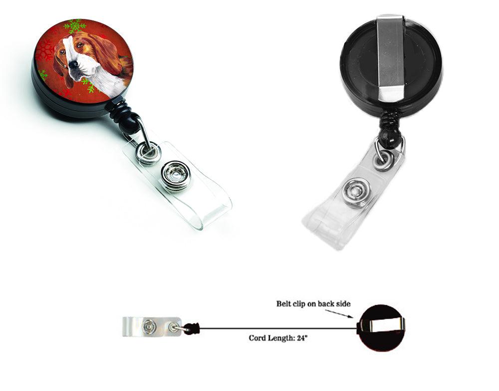 Beagle Red and Green Snowflakes Holiday Christmas Retractable Badge Reel SC9409BR  the-store.com.