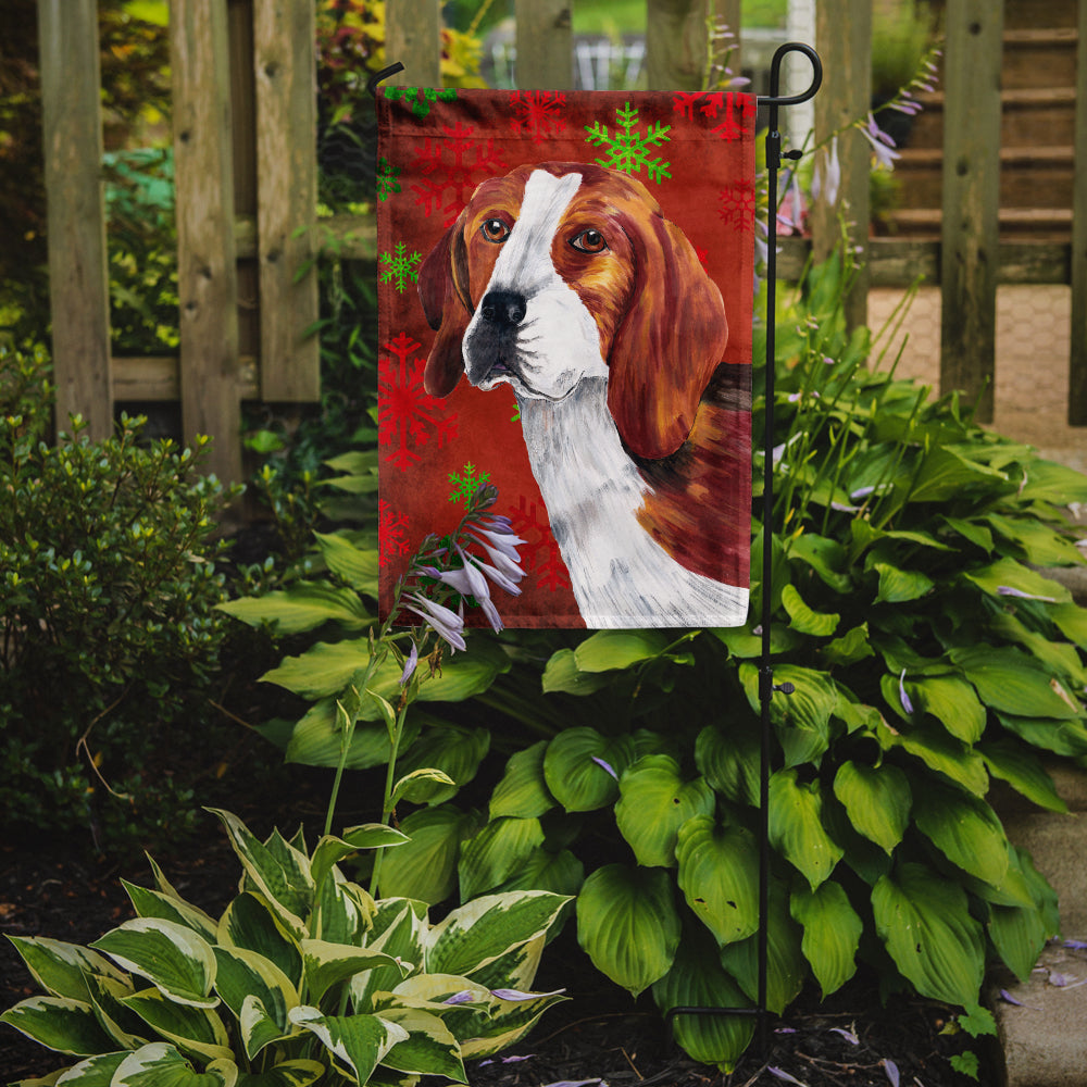 Beagle Red and Green Snowflakes Holiday Christmas Flag Garden Size