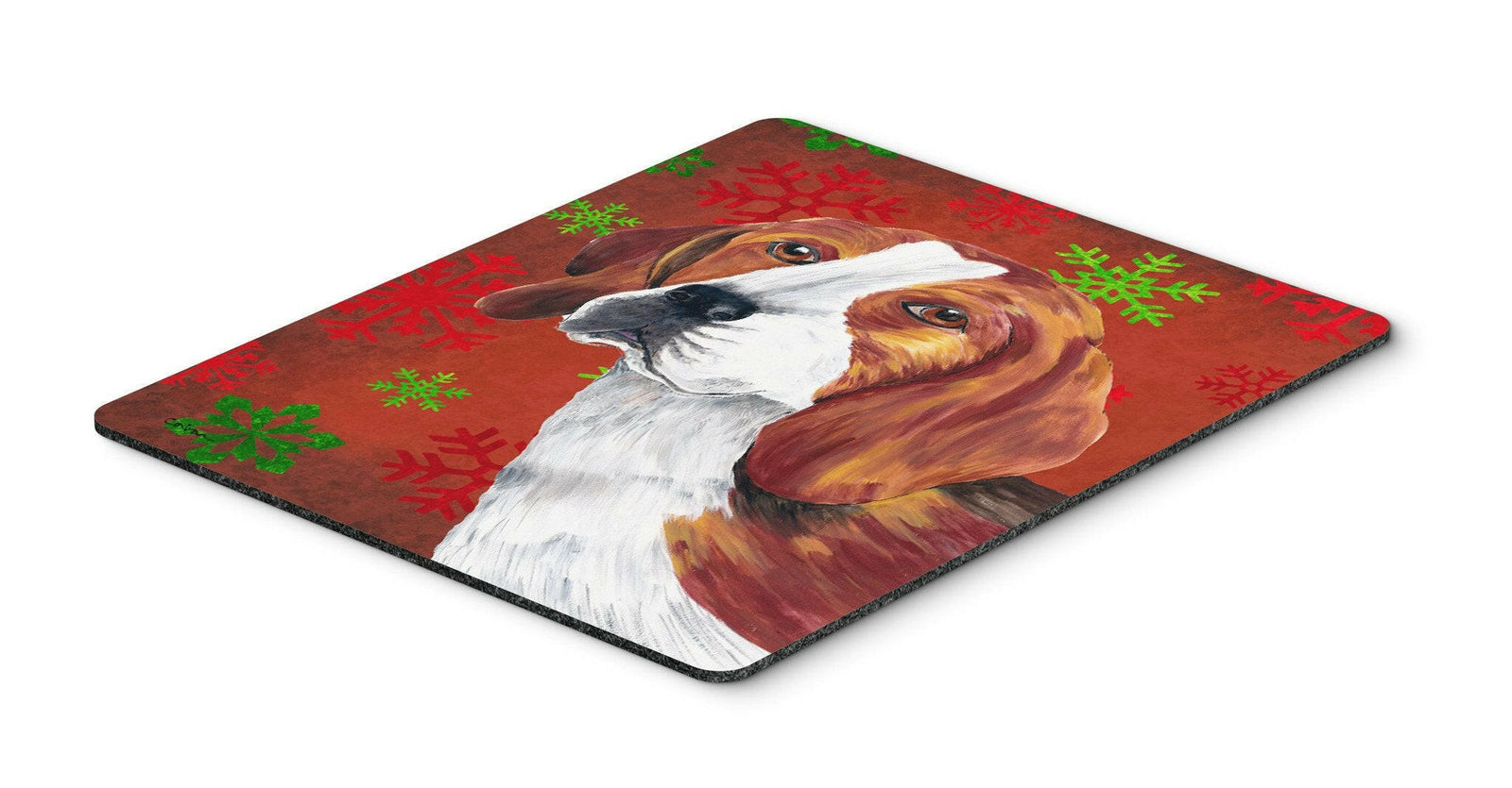 Beagle Red and Green Snowflakes Holiday Christmas Mouse Pad, Hot Pad or Trivet by Caroline's Treasures