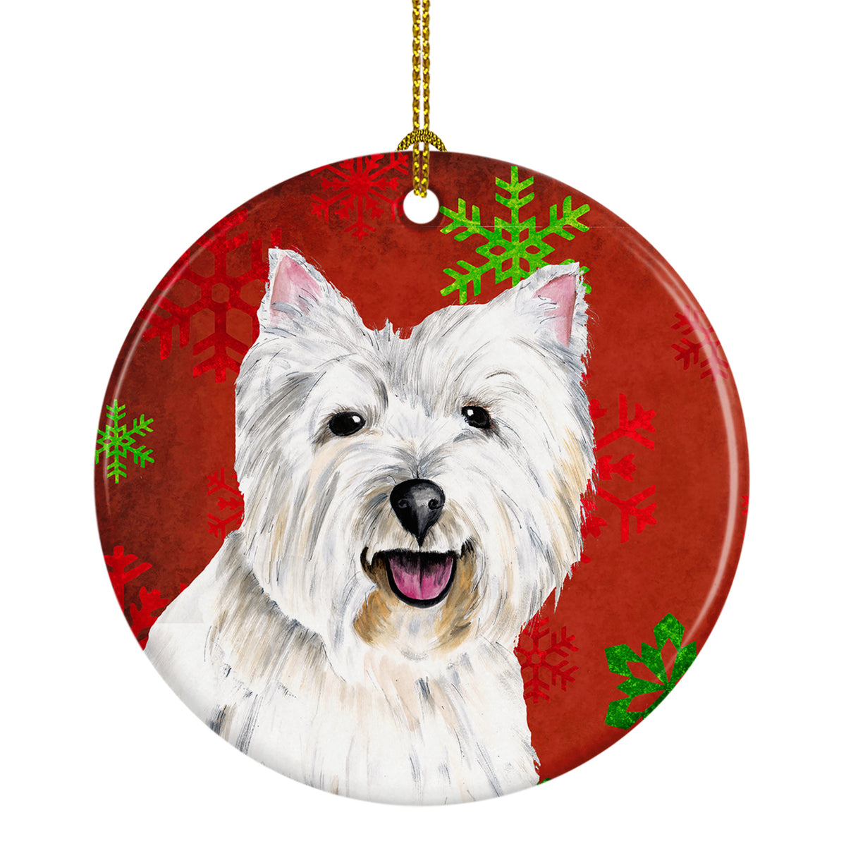 Westie Red Snowflakes Holiday Christmas Ceramic Ornament SC9410 - the-store.com