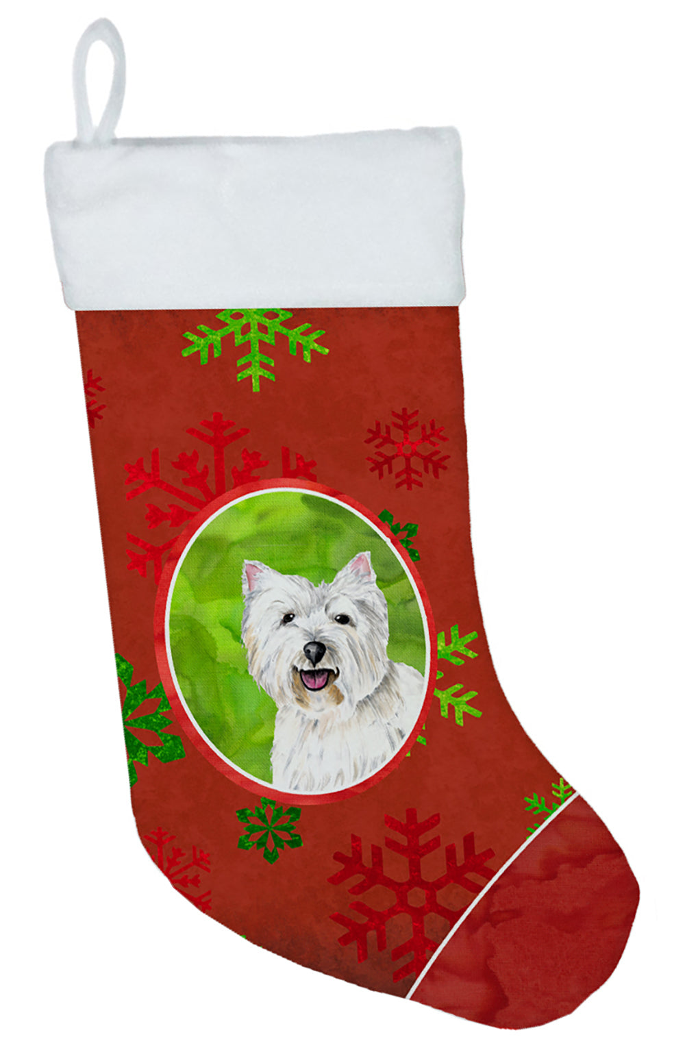 Westie Red and Green Snowflakes Holiday Christmas Christmas Stocking SC9410