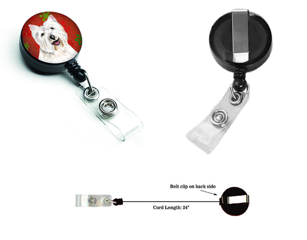 Westie Red and Green Snowflakes Holiday Christmas Retractable Badge Reel SC9410BR  the-store.com.
