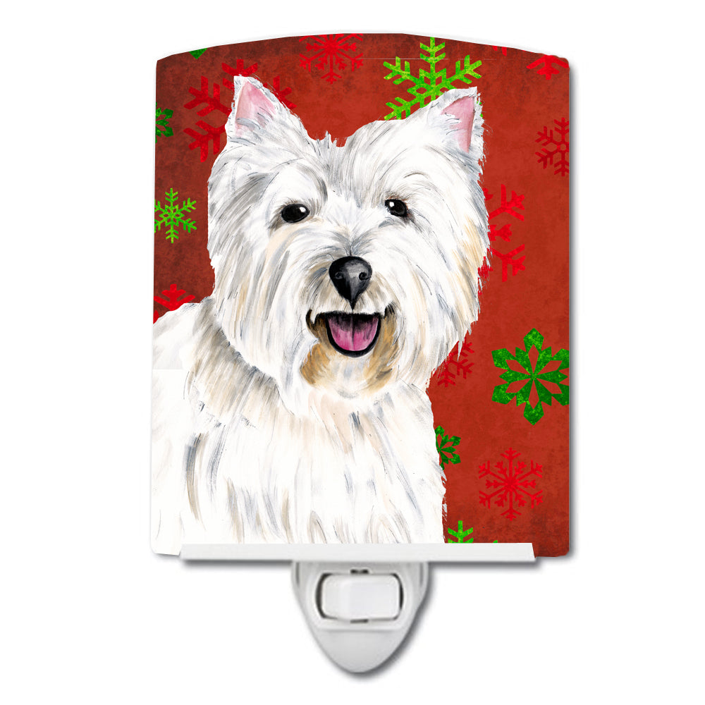 Westie Red and Green Snowflakes Holiday Christmas Ceramic Night Light SC9410CNL - the-store.com