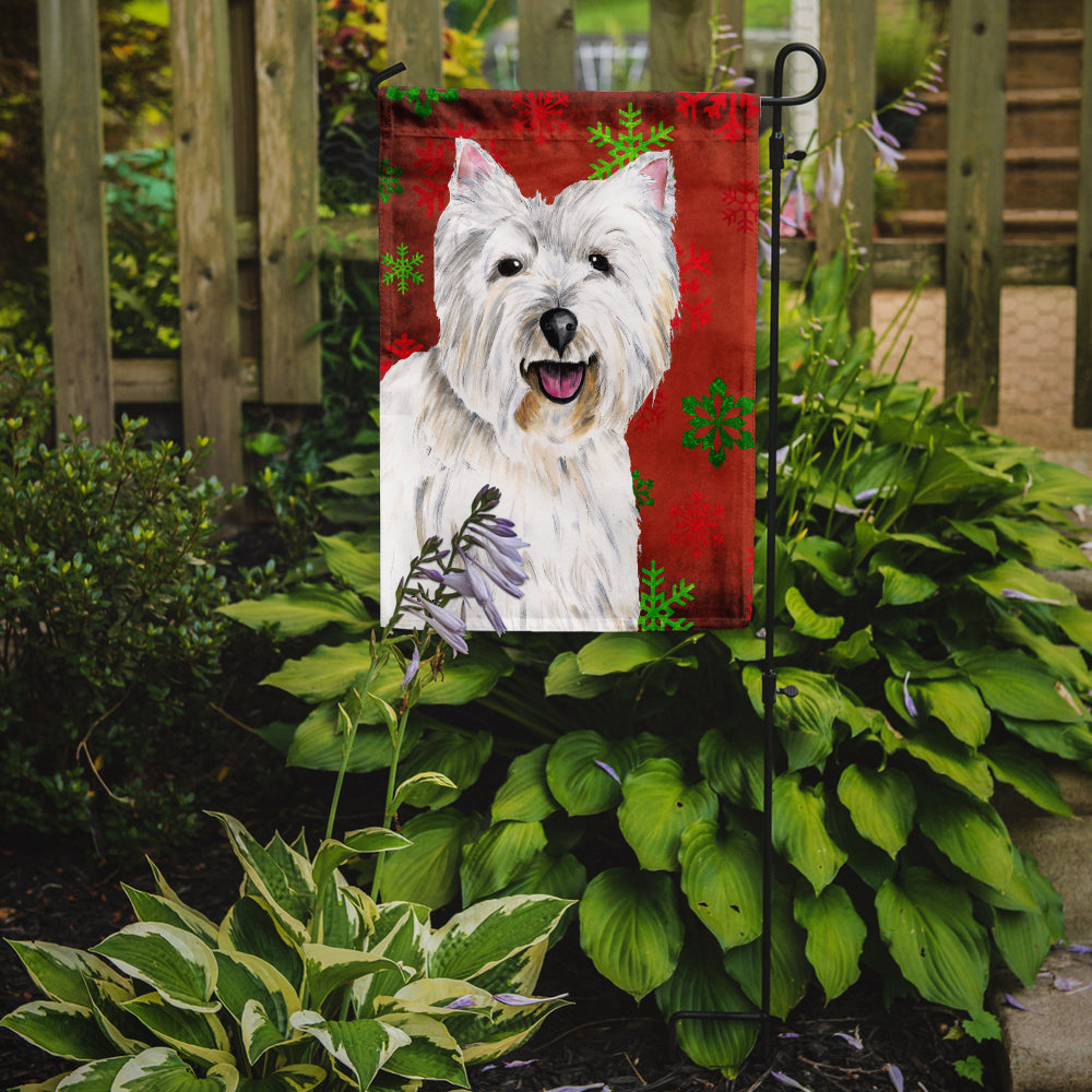 Westie Red and Green Snowflakes Holiday Christmas Flag Garden Size.