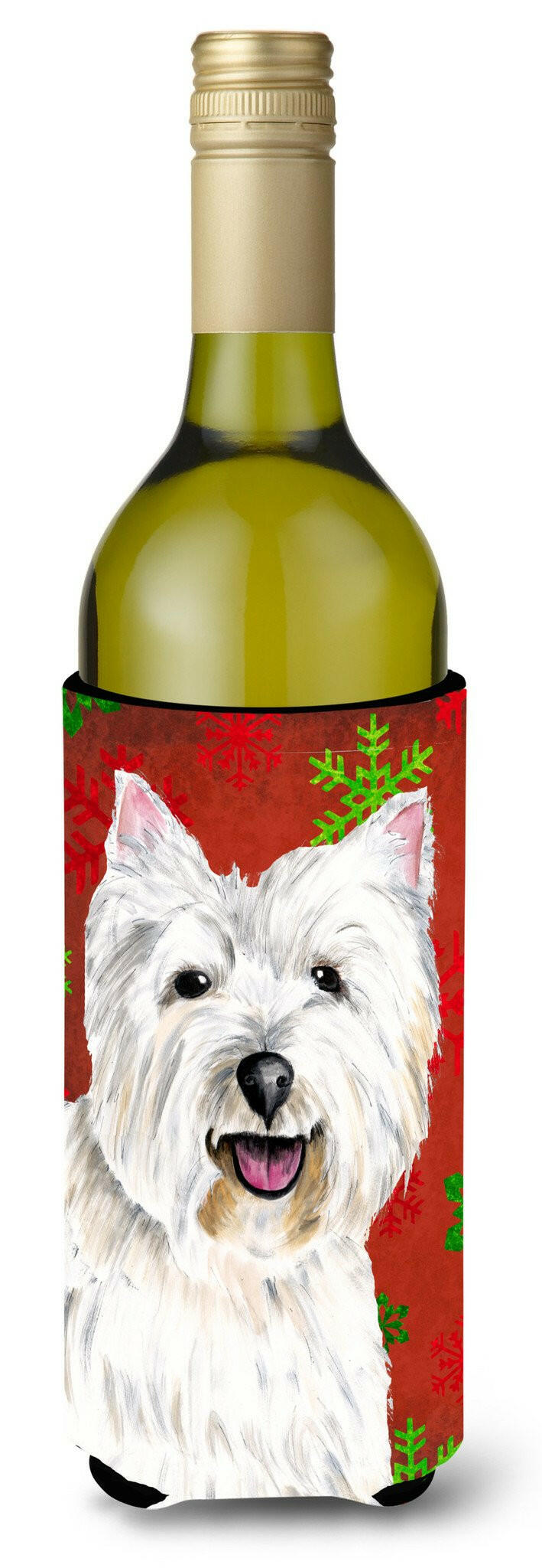 Westie  Snowflakes Holiday Christmas Wine Bottle Beverage Insulator Beverage Insulator Hugger by Caroline&#39;s Treasures