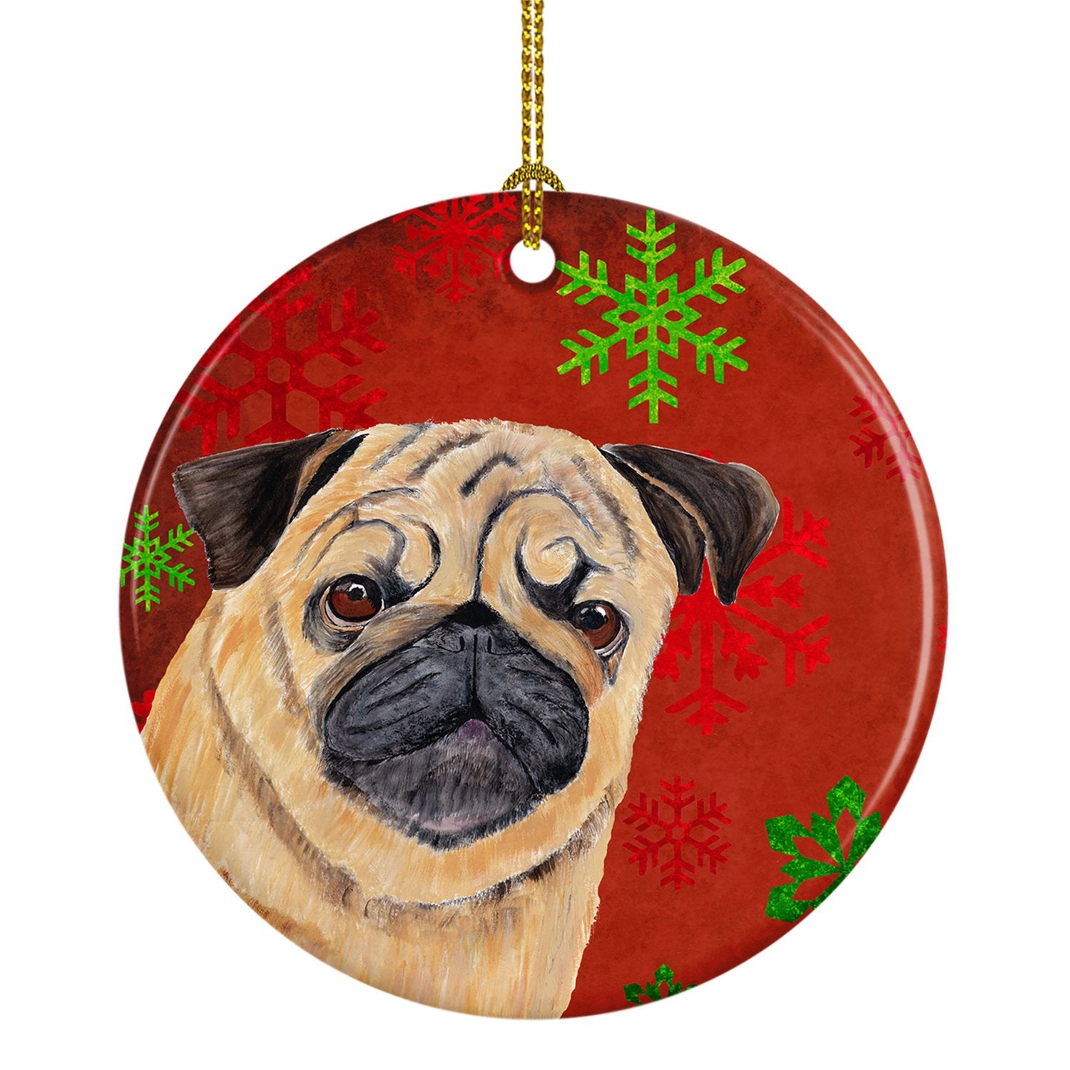 Pug Red Snowflakes Holiday Christmas Ceramic Ornament SC9411 by Caroline's Treasures