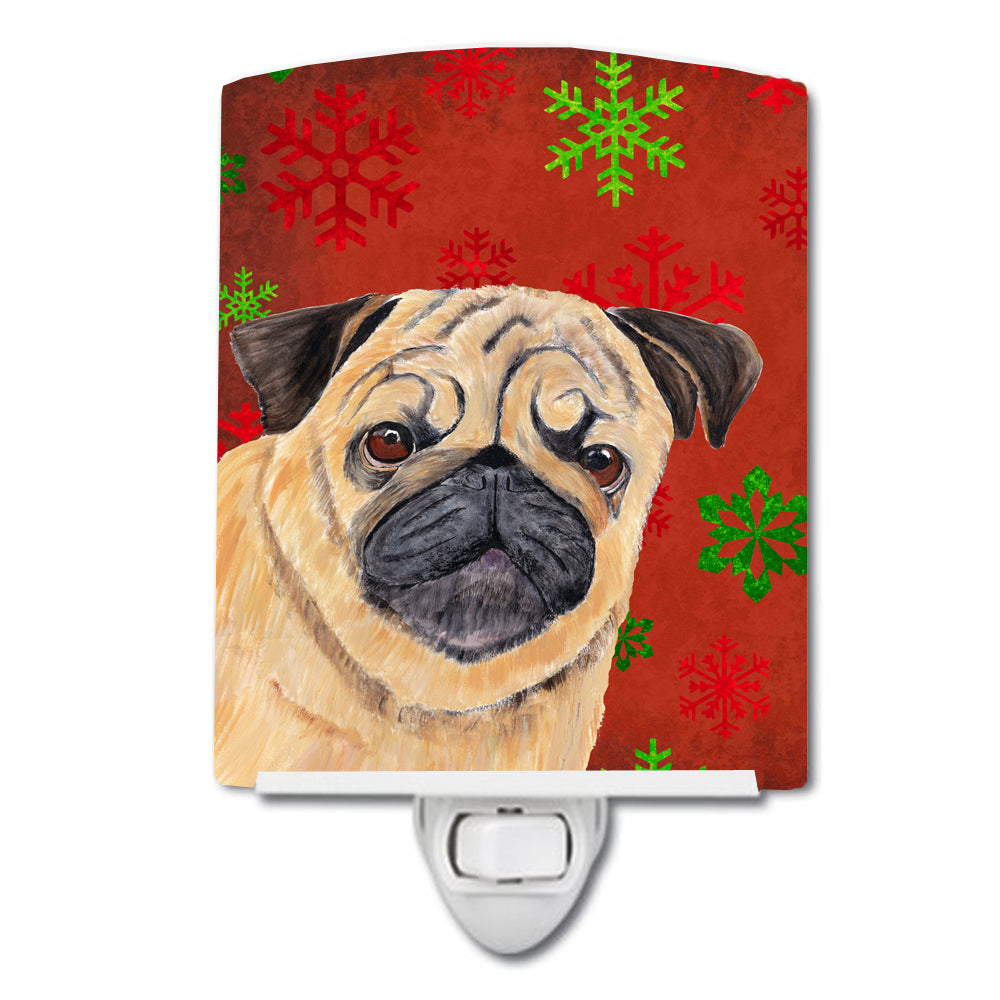Pug Red and Green Snowflakes Holiday Christmas Ceramic Night Light SC9411CNL - the-store.com