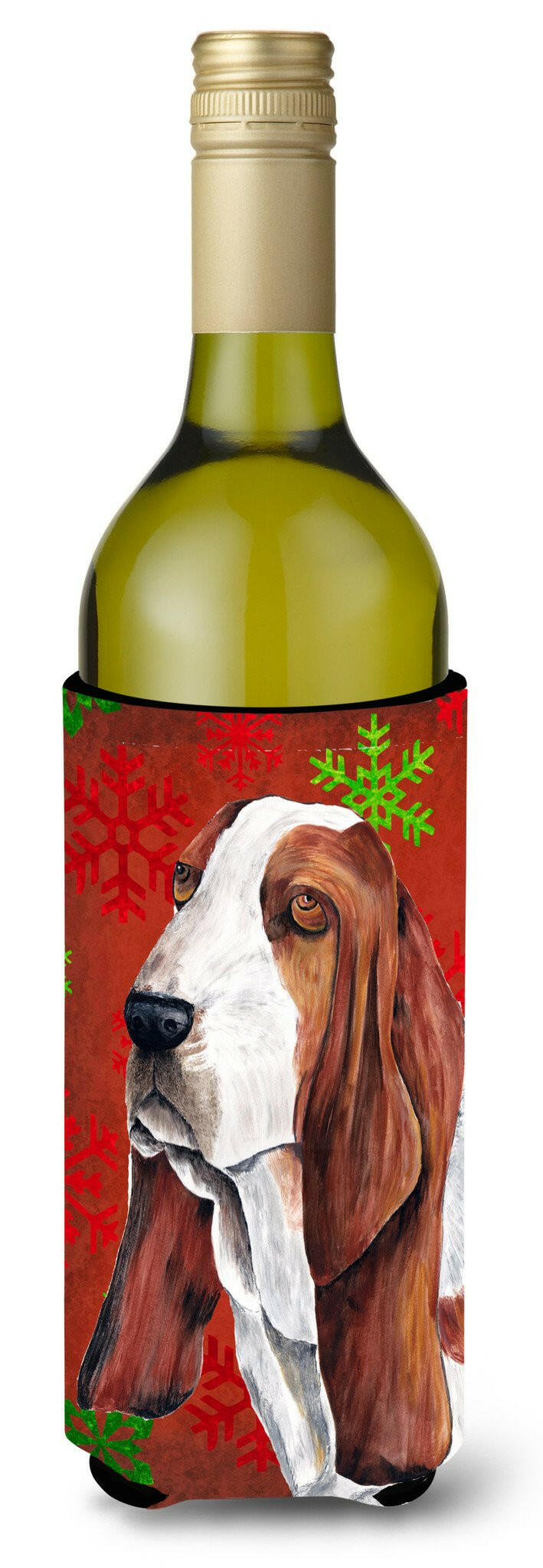 Basset Hound  Snowflakes Holiday Christmas Wine Bottle Beverage Insulator Beverage Insulator Hugger by Caroline's Treasures
