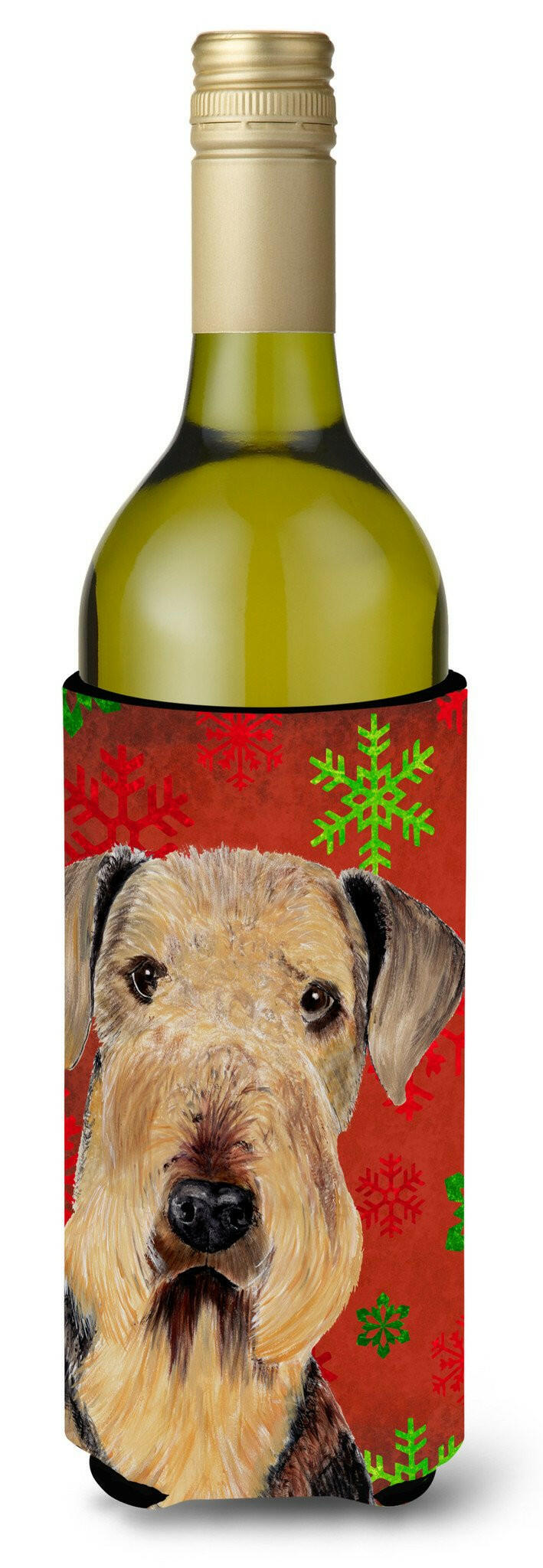 Airedale  Snowflakes Holiday Christmas Wine Bottle Beverage Insulator Beverage Insulator Hugger by Caroline&#39;s Treasures