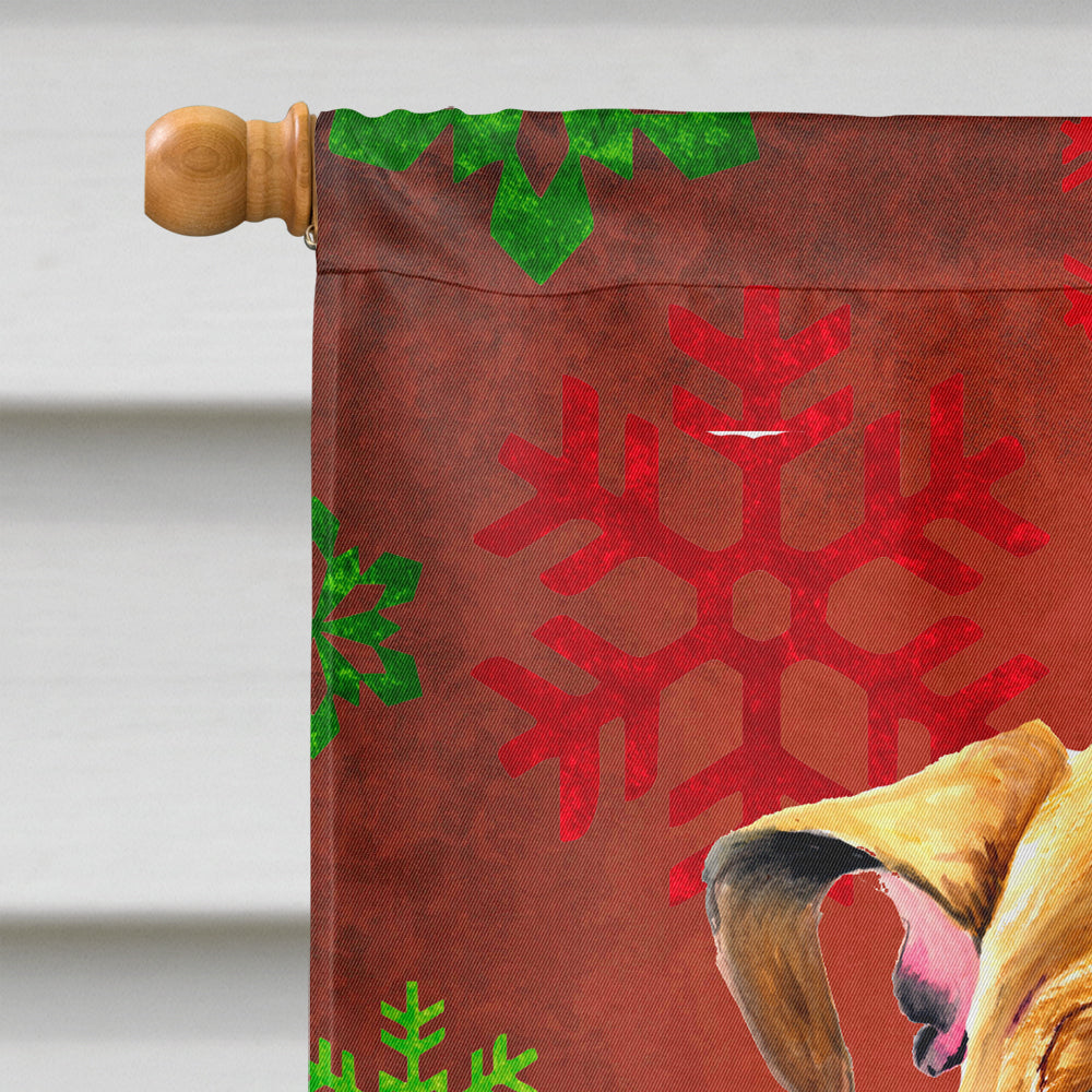 Bulldog English Red  Green Snowflakes Holiday Christmas Flag Canvas House Size  the-store.com.