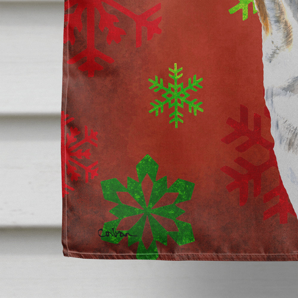 Bulldog English Red  Green Snowflakes Holiday Christmas Flag Canvas House Size  the-store.com.