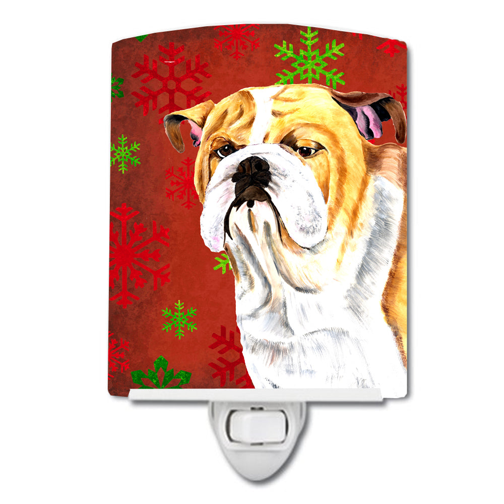 Bulldog English Red and Green Snowflakes Holiday Christmas Ceramic Night Light SC9414CNL - the-store.com