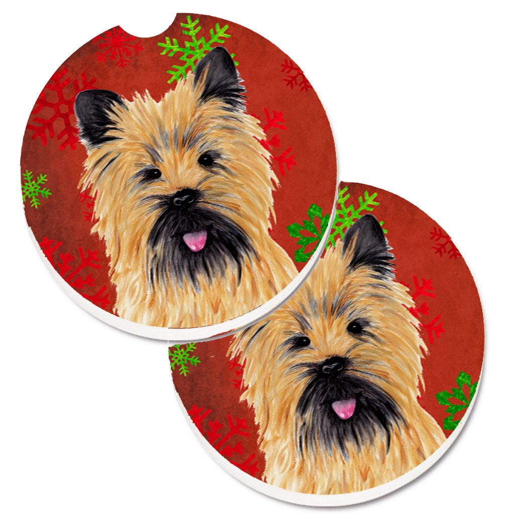 Cairn Terrier Red and Green Snowflakes Holiday Christmas Set of 2 Cup Holder Car Coasters SC9415CARC by Caroline&#39;s Treasures