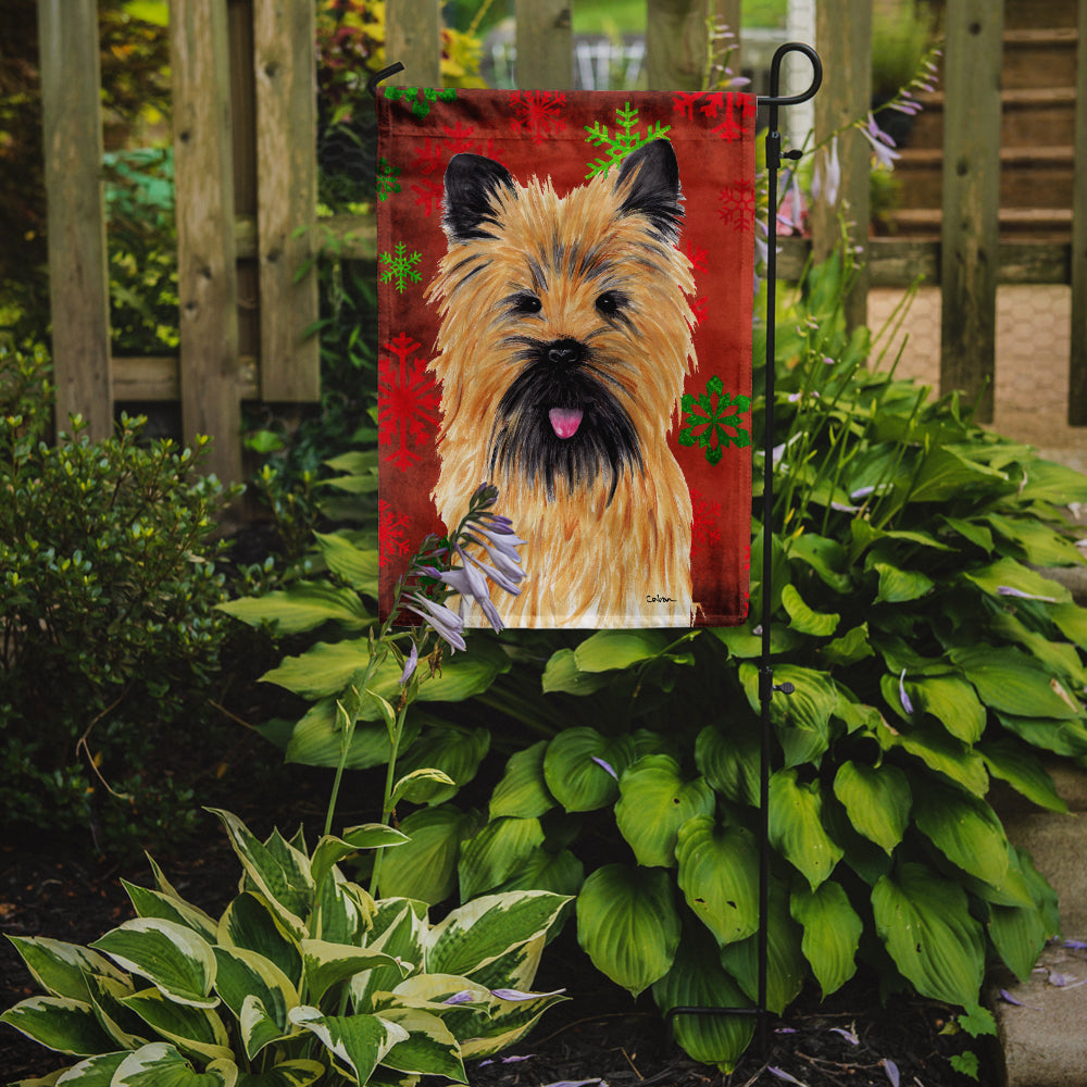 Cairn Terrier Red and Green Snowflakes Holiday Christmas Flag Garden Size.
