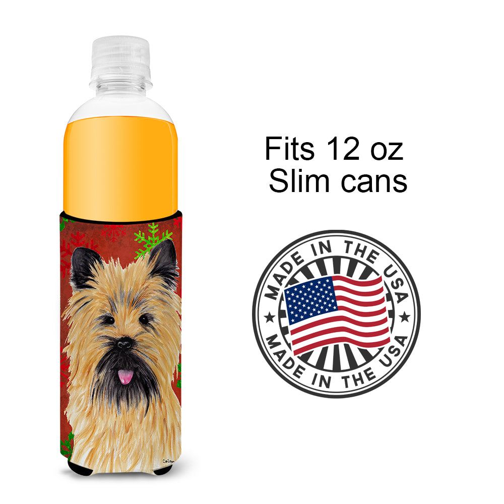 Cairn Terrier Red and Green Snowflakes Holiday Christmas Ultra Beverage Insulators for slim cans SC9415MUK.