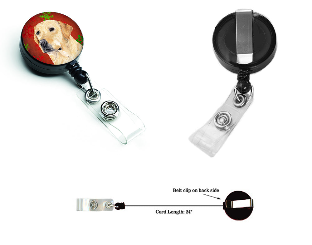 Labrador Red and Green Snowflakes Holiday Christmas Retractable Badge Reel SC9416BR  the-store.com.