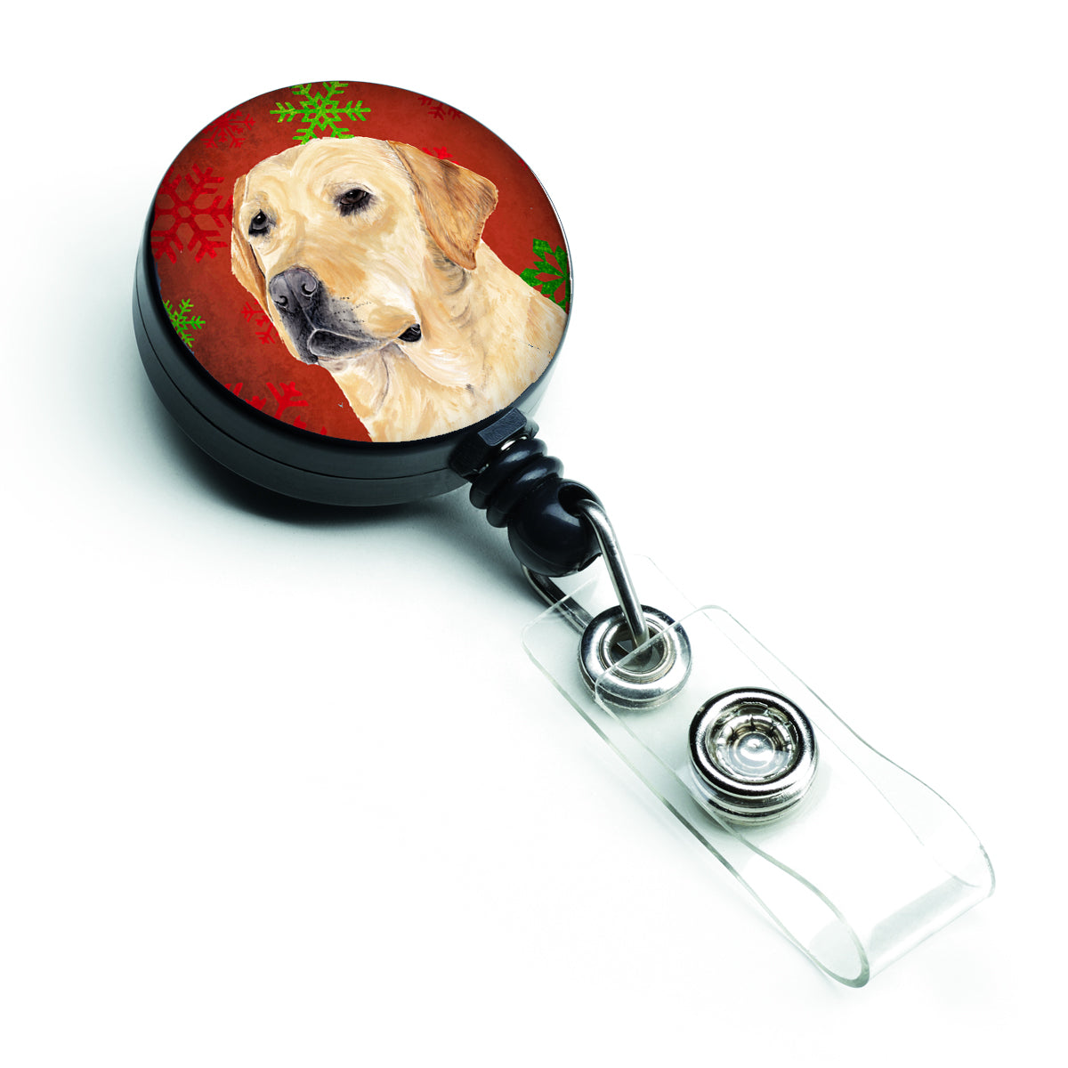 Labrador Red and Green Snowflakes Holiday Christmas Retractable Badge Reel SC9416BR