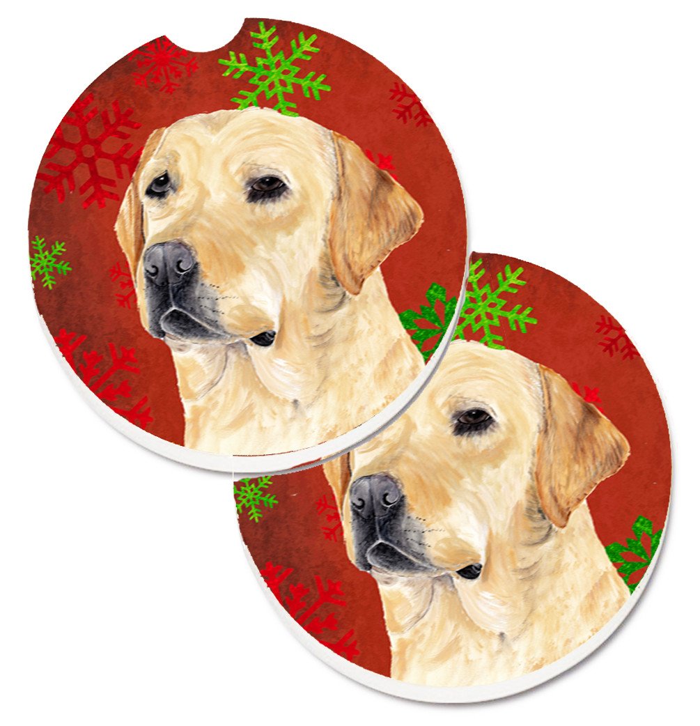Labrador Red and Green Snowflakes Holiday Christmas Set of 2 Cup Holder Car Coasters SC9416CARC by Caroline&#39;s Treasures