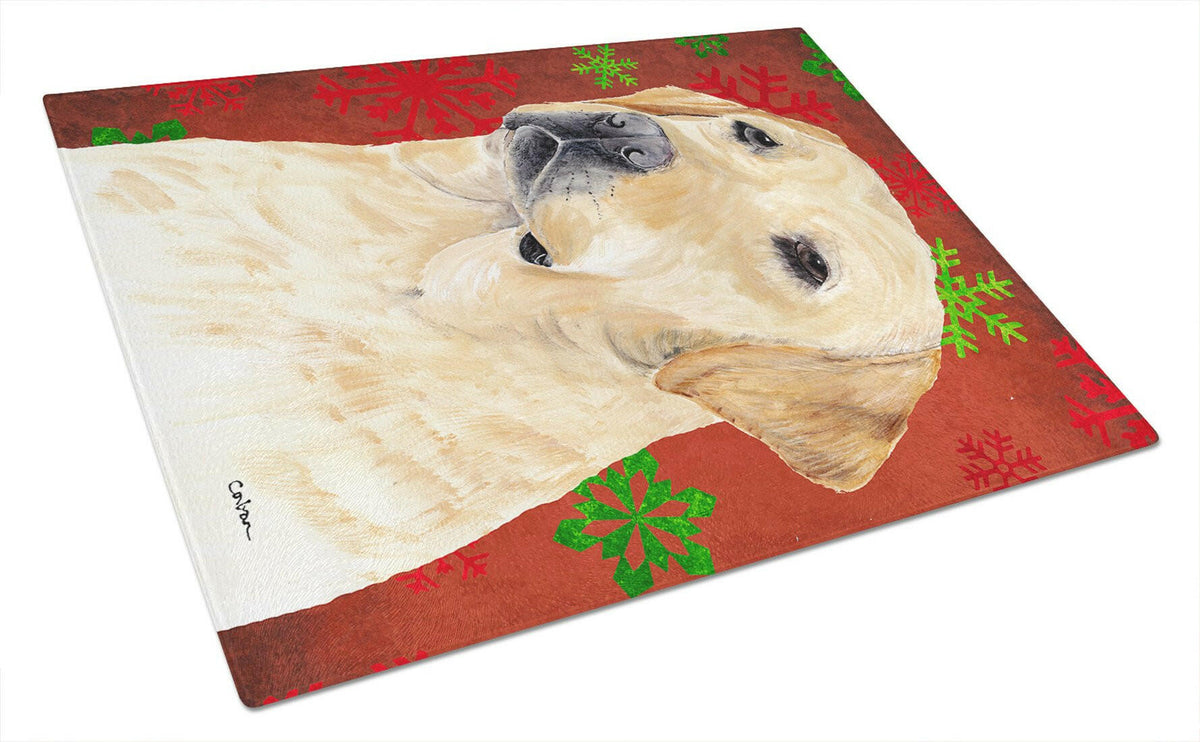 Labrador Red and Green Snowflakes Holiday Christmas Glass Cutting Board Large by Caroline&#39;s Treasures