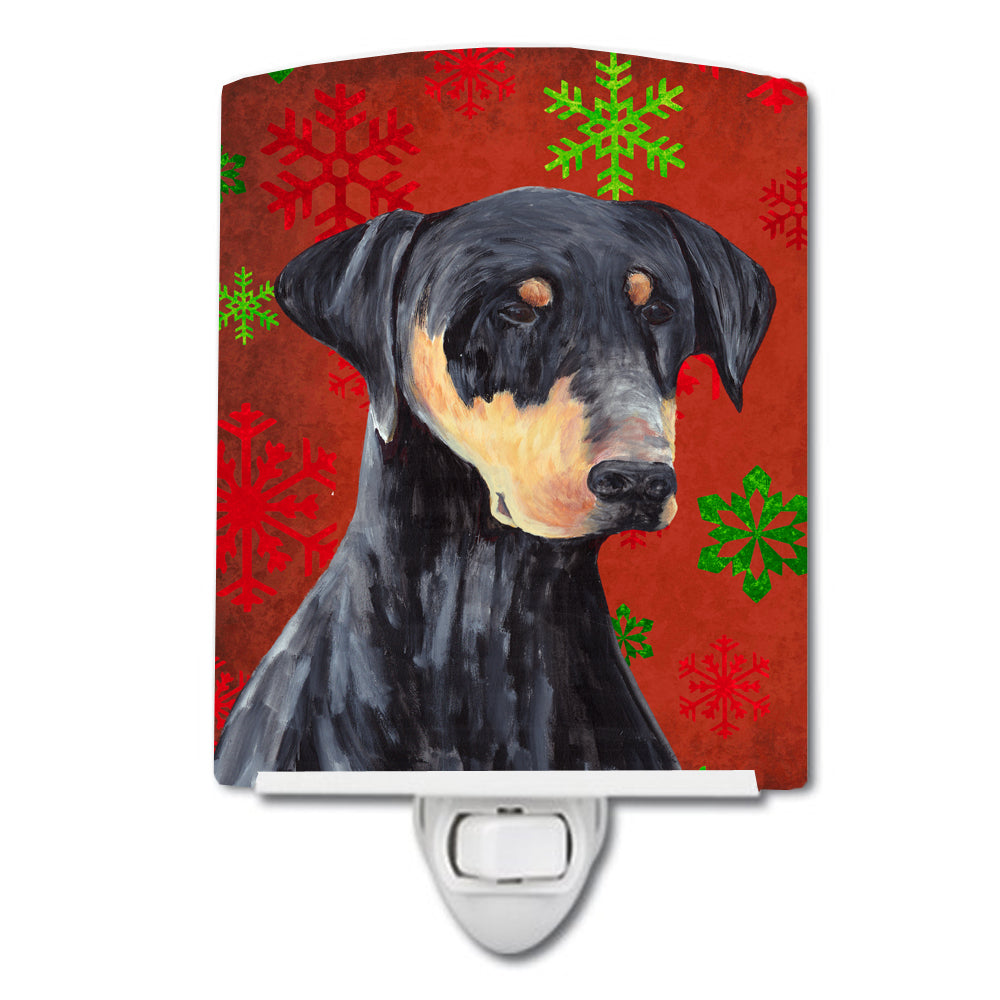 Doberman Red and Green Snowflakes Holiday Christmas Ceramic Night Light SC9417CNL - the-store.com