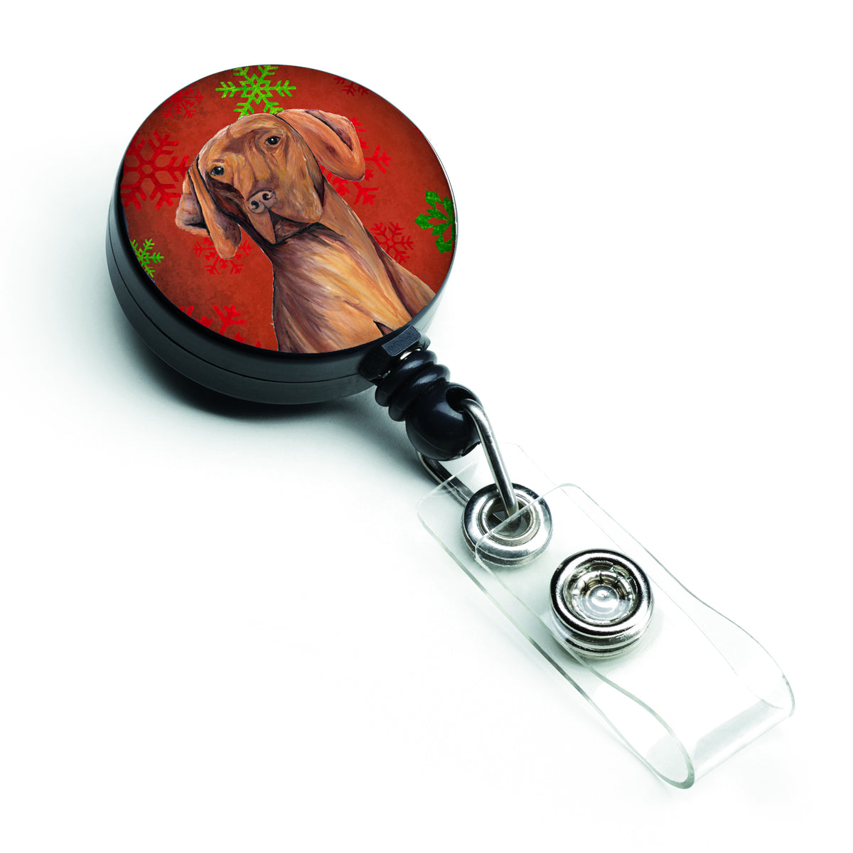 Vizsla Red and Green Snowflakes Holiday Christmas Retractable Badge Reel SC9418BR