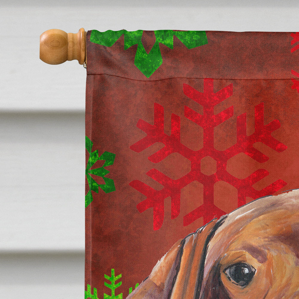 Vizsla Red and Green Snowflakes Holiday Christmas Flag Canvas House Size  the-store.com.