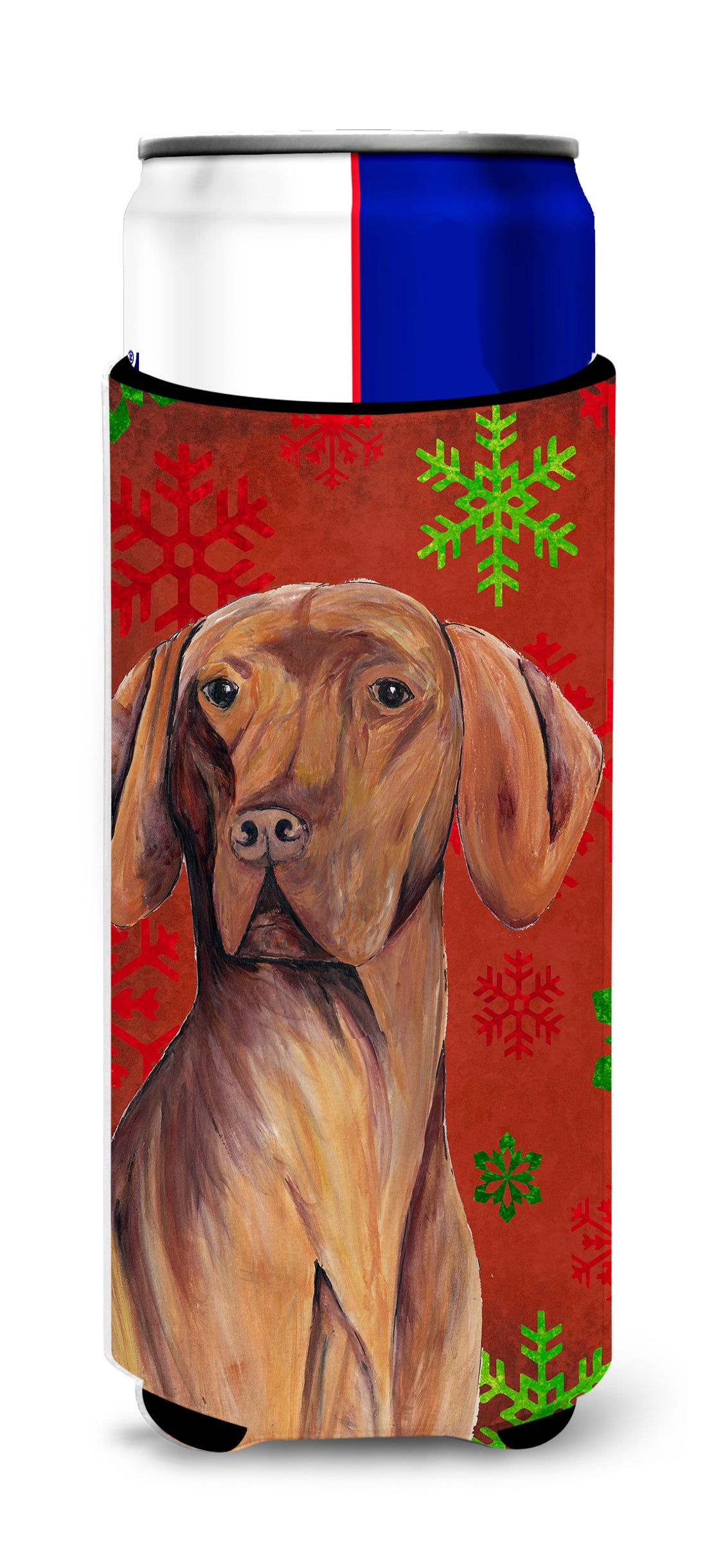 Vizsla Red and Green Snowflakes Holiday Christmas Ultra Beverage Insulators for slim cans SC9418MUK.