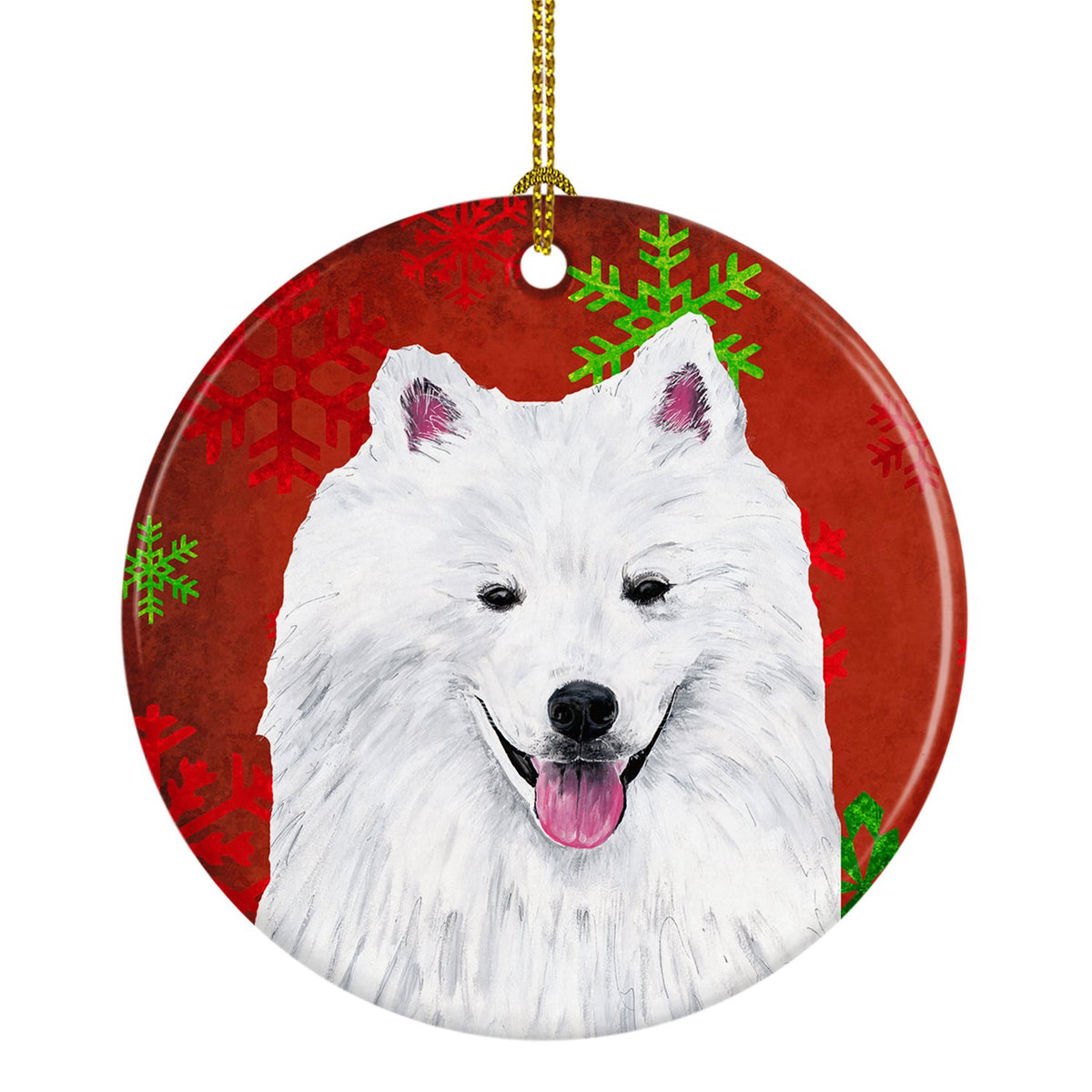 American Eskimo Red Snowflakes Holiday Christmas Ceramic Ornament SC9419 by Caroline&#39;s Treasures