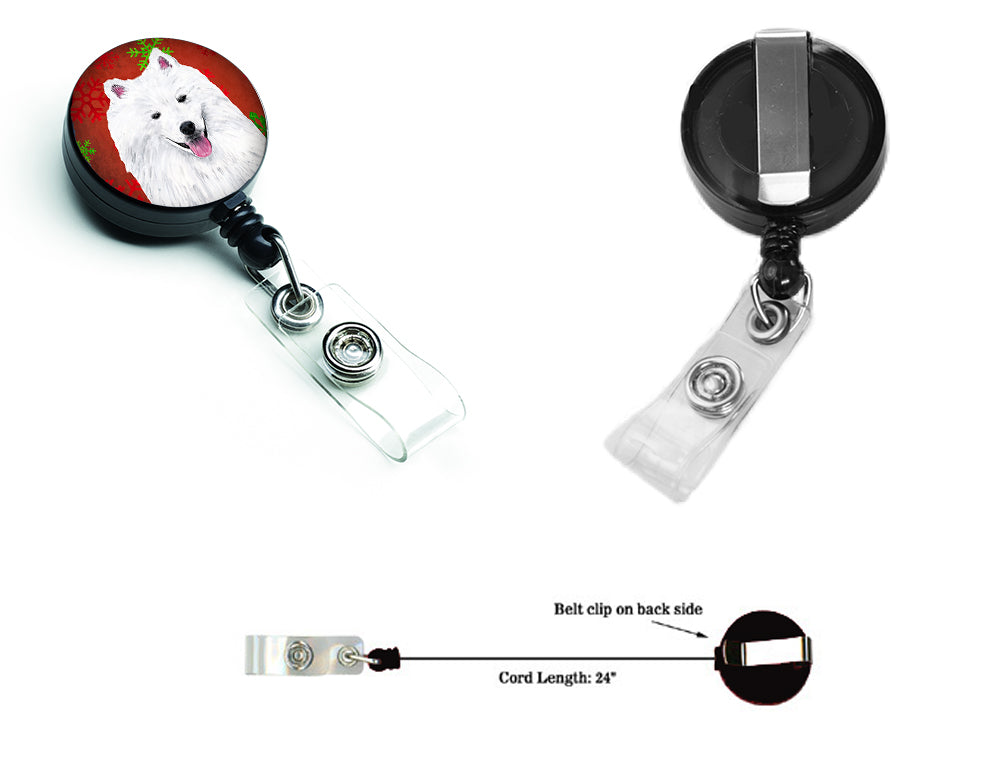 American Eskimo Red and Green Snowflakes Holiday Christmas Retractable Badge Reel SC9419BR  the-store.com.
