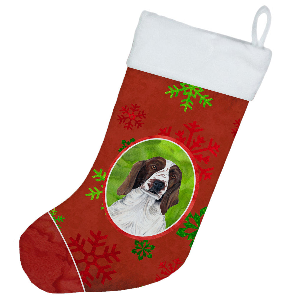 Welsh Springer Spaniel Red and Green Snowflakes Holiday  Christmas Stocking  the-store.com.