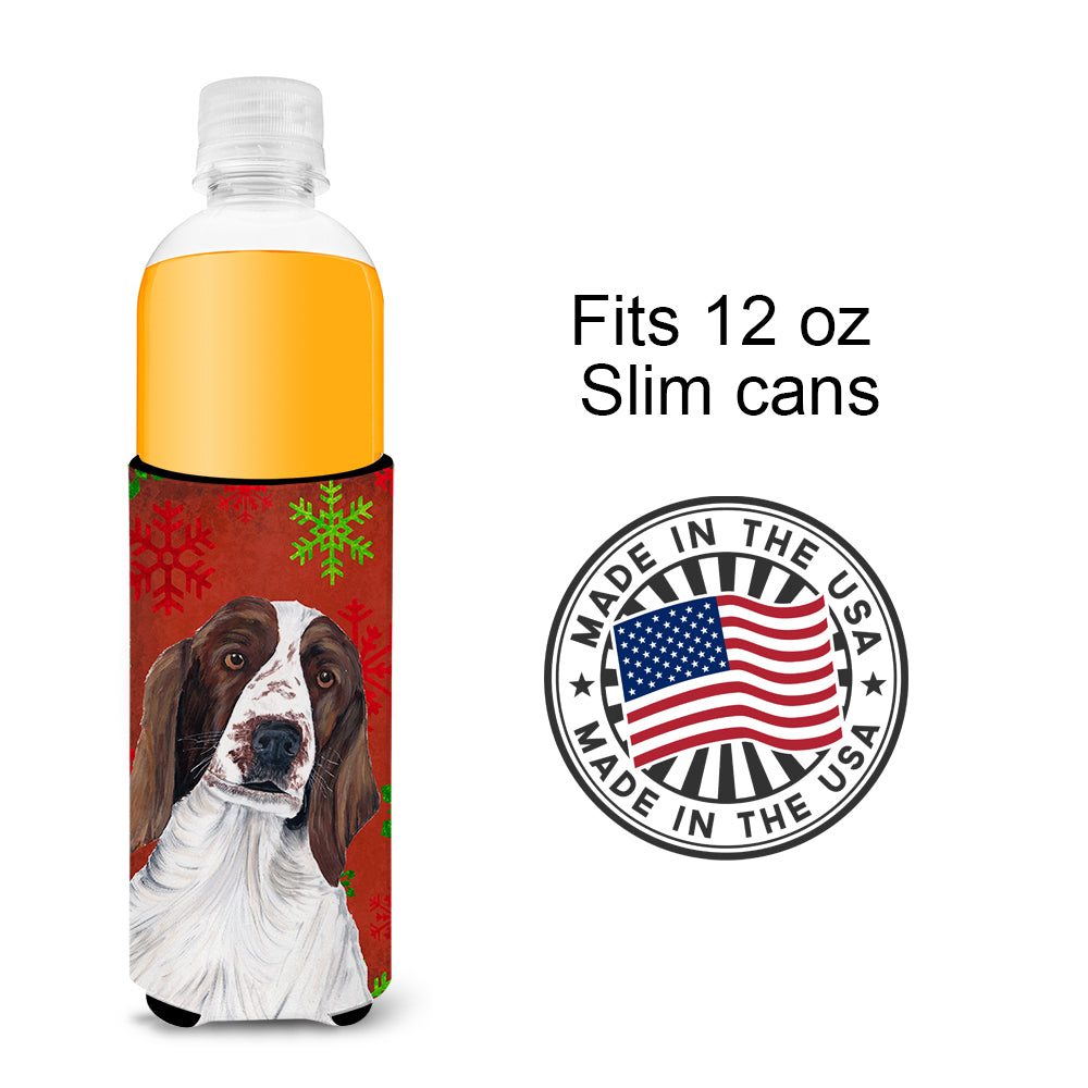 Welsh Springer Spaniel Red  Green Snowflakes Holiday Christmas Ultra Beverage Insulators for slim cans SC9420MUK